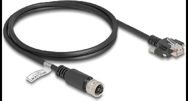 Delock M12 Cable D-coded 4 pin female to RJ45 plug with screws Cat.5e FTP 1 m black