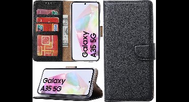 Hoesje geschikt voor Samsung Galaxy A35 bookcase met pasjeshouder - Zwart