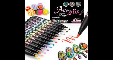 Acrylstiften voor Stenen 12 Kleuren, Zachte Tip Acrylverf Stiften Waterdicht stift voor Hout, Glas, Canvas, Cadeaukaart, Paaseieren Markeerstiften Lijnbreedte 1-3 mm