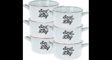 Excellent Houseware Soepkommen/serveer schaaltjes - 6x - porselein - 500ml - lichtblauw - met oor