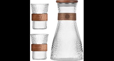 Karaf van Glas met Deksel en Glazen - 1.6 liter - Waterkan - Rib Glas - Serveer Set - Tafelwater
