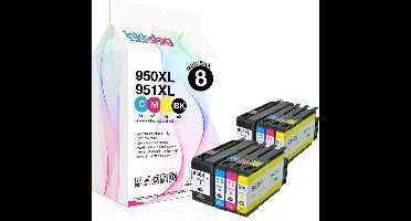 Inktdag inktcartridge voor HP 950XL / HP 951XL multipack, HP 950/ HP 951, hp 950xl 951xl inktcartridge 8 packmultipack geschikt voor HP OfficeJet PRO 8100, 8600, 8600 Plus, 8610, 8615, 8620, 8630, 8640, 8660 (Mét chip)