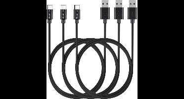 3x USB C naar USB A Kabel Zwart - 1 meter - Oplaadkabel voor Xiaomi 13 / 13 Pro / 13T / 13T PRO
