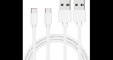 2x USB C naar USB A Nylon Gevlochten Kabel Zilver Wit - 1 meter - Oplaadkabel voor Redmi Note 14 Pro Plus / Redmi Note 14 Pro / Redmi Note 14 / Xiaomi Redmi Note 13 Pro Plus / Note 13 Pro / Note 13