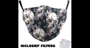 Skulls Mondkapje wasbaar en herbruikbaar - 100% katoen - katoenen mondkapje - niet medisch mondmasker - 1stuk - Met Print