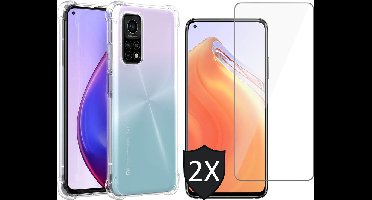 Hoesje geschikt voor Xiaomi Mi 10T en 2x Screenprotector - Transparant Shock Proof Cover Case + Screenprotector Tempered Glass Screen Protector Glas