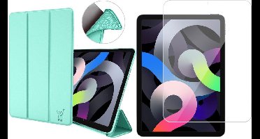 Hoes geschikt voor iPad Air 2022 / 2020 10.9 inch - Trifold Smart Book Case Cover Kunstleer Hoesje Groen - Tempered Glass Screenprotector