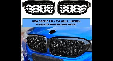 Grill G20 Diamond look Voor BMW 3 Serie F30 / F31 glans Zwart, M3 Styling