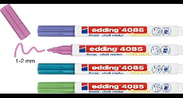 edding 4085 krijtmarker - 4 metallic kleuren raamstiften - ronde punt 1-2 mm - raamstiften voor borden, ruiten, glas, spiegels - krijtstift voor ramen zijn afwasbaar en uitwisbaar
