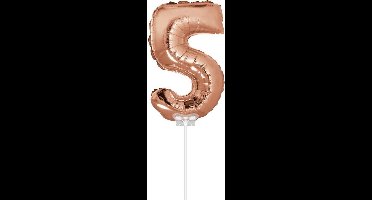 Cijfer ballon 5 Rose Goud met stokje | 40cm