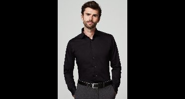 Michaelis slim fit overhemd - twill - zwart - Strijkvrij - Boordmaat: 44