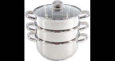 Stoompan (3-delig) - Inductie - Gas - Elecktrisch - RVS - 20cmØ - Rijst- en Groentenstomer