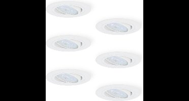 6x HOFTRONIC Pittsburg - Kantelbare inbouwspot - LED - Rond zaagmaat 75mm - Wit - Dimbaar - 5 Watt - 350 lumen - 230V - 6400K Daglicht wit - Verwisselbare GU10 - Plafondspots - Inbouwspot voor binnen - 2 jaar garantie