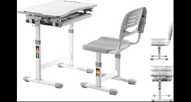 Kinderbureau tekentafel met bureaustoel - ergonomisch in hoogte verstelbaar - schooltafel