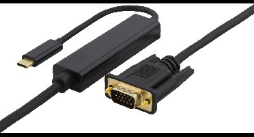 Deltaco USBC-1088-K USB-C naar VGA kabel - QWXGA 2048x1152 in 60Hz - 3 meter - Zwart