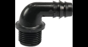 Knie 90° PP 3/4" x 25 mm buitendraad x barbed 4bar zwart