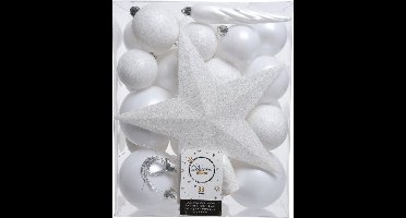 Decoris kerstballen - 33 stuks – kunststof - met piek