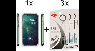 iPhone 11 Pro Hoesje en 3 X iPhone 11 Pro Screenprotector - iPhone 11 Pro Hoesje Transparant Shock Proof Case + 3 X Screen Protector Glas