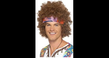 Bruine afro hippie pruik voor mannen - Verkleedpruik - One size