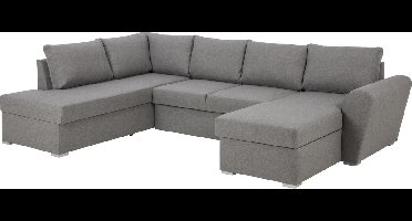 Stan slaapbank, hoek links met chaise longue rechts, in lichtgrijs.