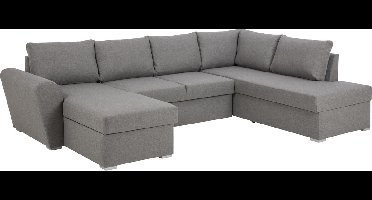 Stan slaapbank, hoek rechts met chaise longue links, in lichtgrijs.