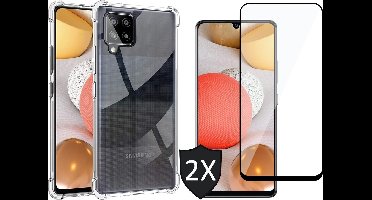 Hoesje geschikt voor Samsung Galaxy A42 - Transparant Shock Proof Cover Case + 2x Screen Protector Glas Full