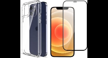 Hoesje geschikt voor iPhone 12 Pro - Transparant Siliconen Case + Screen Protector Glas Full Screen
