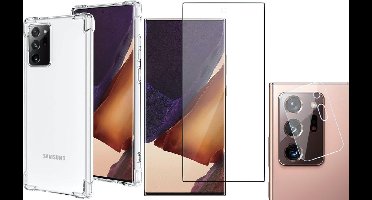 Hoesje geschikt voor Samsung Galaxy Note 20 Ultra - Screenprotector GlassGuard & Camera Lens Screen Protector - Back Cover Case ShockGuard Transparant
