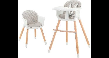 Kinderkraft SIENNA 2-in-1 Kinderstoel - Tot 20 kg - Verwijderbaar Dienblad - Verstelbare 5-Puntsgordel - Grijs
