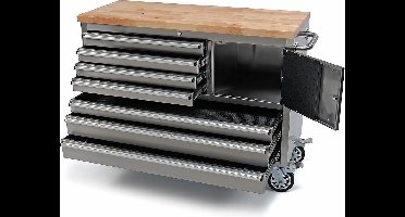 Professionele RVS Gereedschapswagen / Werkbank met Houten Blad (122 cm)