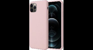 Hoesje geschikt voor iPhone 12 Pro Max - Matte Back Cover Microvezel Siliconen Case Hoes Roze