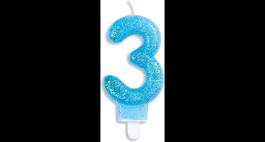 Wefiesta Cijferkaars 3 Glitter 7 Cm Wax Blauw