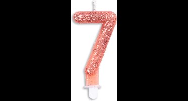 Wefiesta Cijferkaars 7 Glitter 7 Cm Wax Zalmroze