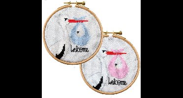 Ooievaar geboorte voor jongen/meisje borduren (pakket)