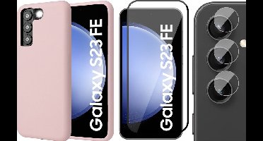 Hoesje geschikt voor Samsung Galaxy S23 FE - Screenprotector Volledig Dekkend Glas & Camera - Mat Back Case Roze