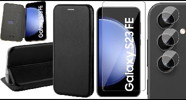 Hoesje geschikt voor Samsung Galaxy S23 FE - Screenprotector Glas & Camera - Wallet Book Case Zwart