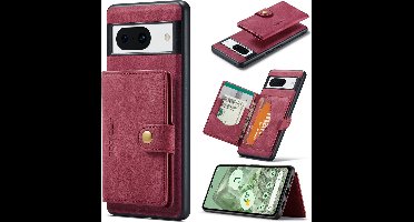 CaseMe - Telefoonhoesje geschikt voor Google Pixel 8 - Back Cover - Met Magnetische Pasjeshouder - Rood