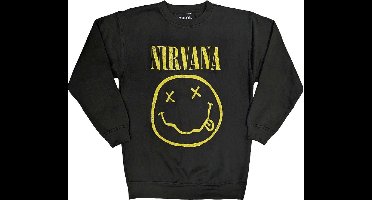 Nirvana - Yellow Happy Face Sweater/trui - M - Zwart