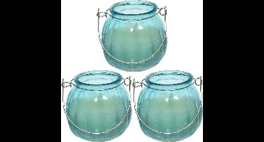Decoris citronella kaarsen - 3x - in gekleurd glas - 15 branduren - 8 cm - blauw