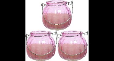 Decoris citronella kaarsen - 3x - in gekleurd glas - 15 branduren - 8 cm - roze