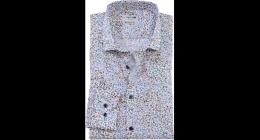 OLYMP Level 5 body fit overhemd - popeline - brui - groen - blauw en wit bloemetjes dessin - Strijkvriendelijk - Boordmaat: 39