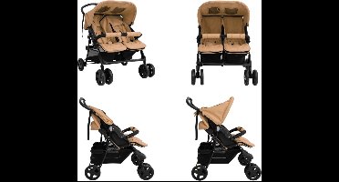 vidaXL Tweelingkinderwagen staal taupe - Tweeling Kinderwagen - Tweeling Kinderwagens - Kinderwagen - Kinderwagens