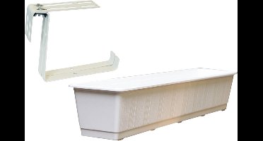 Kunststof plantenbak wit rechthoekig 80 cm met 2 verstelbare railing beugels