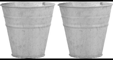 2x stuks oud zinken emmertjes/bloempotten zilver 13 cm - Zinken emmertjes - Bloememmertje - Decoratie emmer