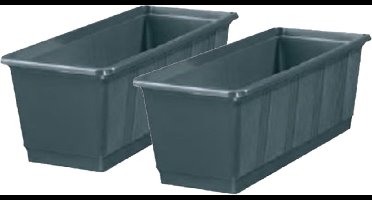 Geli Plantenbak kunststof - 2x - grijs - 60 x 17,5 x 14,5 cm - Bloembakken/plantenbakken voor binnen/buiten