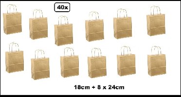 40x Koordtas papier goud 18cmx8cmx22cm - goodiebag|papieren|draagtas|tas|koord|festival|kado|themafeest|party|geschenken