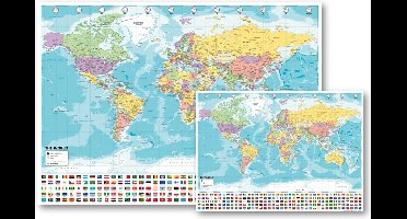 XXL wereldkaart poster (140 x 100 cm) + Bonus wereldkaart (50 x 70 cm) - Duo set van twee posters - wanddecoratie