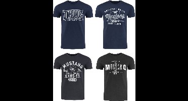 Mustang Heren T-Shirt 4-pack Mustang heren-T-shirt regular fit Veelkleurig M Ronde Hals Volwassenen Opdruk Print Shirts