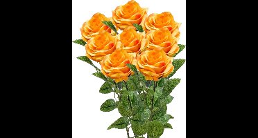 Emerald Kunstbloemen boeket roos Marleen - 8x - geel - 63 cm - decoratie bloemen