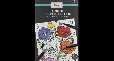 Nassau Fine Art Marker Kleurboek voor Volwassenen - Bloementhema met 16 Unieke Ontwerpen - Geschikt voor Alcoholstiften - Doorslagvrij - Afmeting 35x25cm